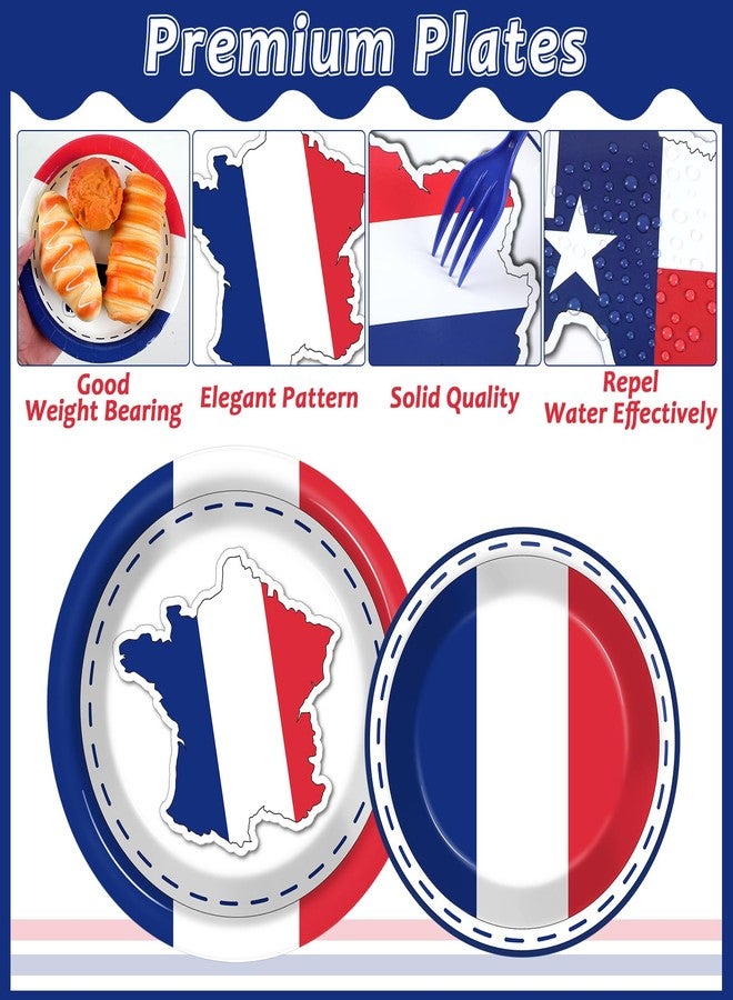 gisgfim 96Pcs France French Flag Party Supplies Paper Plates Napkins France Flag Party Tableware Set National Theme Party Decorations Favors for French Family Gathering Birthday Dining Serves 24 - Image 3